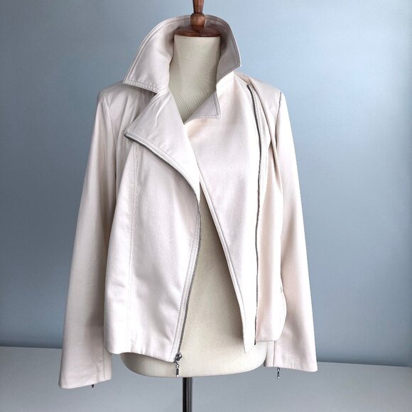 Chico's Cream Faux Leather Moto Jacket 1 6 8 10 Medium Biker Vegan - Picture 5 of 13